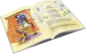 Musicarma bog ligger opslået på siden med remsen om vinter.